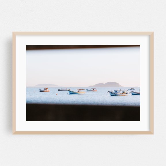 Anchored boats - Florianópolis State of Santa Catarina Brazil Photography Boat Seascape Ocean Coast Harbor Fishing Maritime Oak Framed Wall Art Print 5 x 7 inches