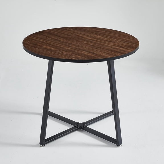 Anchorhome 35.4-Inch Small Round Wood Top Dining Table - Brown/Gray Kitchen Table with Ample Space for Leisure Coffee Tea Time, Suitable for Dining Room, Living Room (Brown)