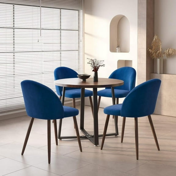 Anchorhome Dining Set for 5 Piece Mid-Century Modern Round Table with 4 Velvet Chairs - Chic, Luxury, Comfy, Sturdy & Compact - for Homes, Apartments, Restaurants(Brown Top, Blue Chairs)