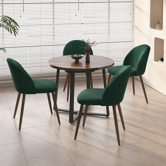 Anchorhome Dining Set for 5 Piece Mid-Century Modern Round Table with 4 Velvet Chairs - Chic, Luxury, Comfy, Sturdy & Compact - for Homes, Apartments, Restaurants(Brown Top, Green Chairs)