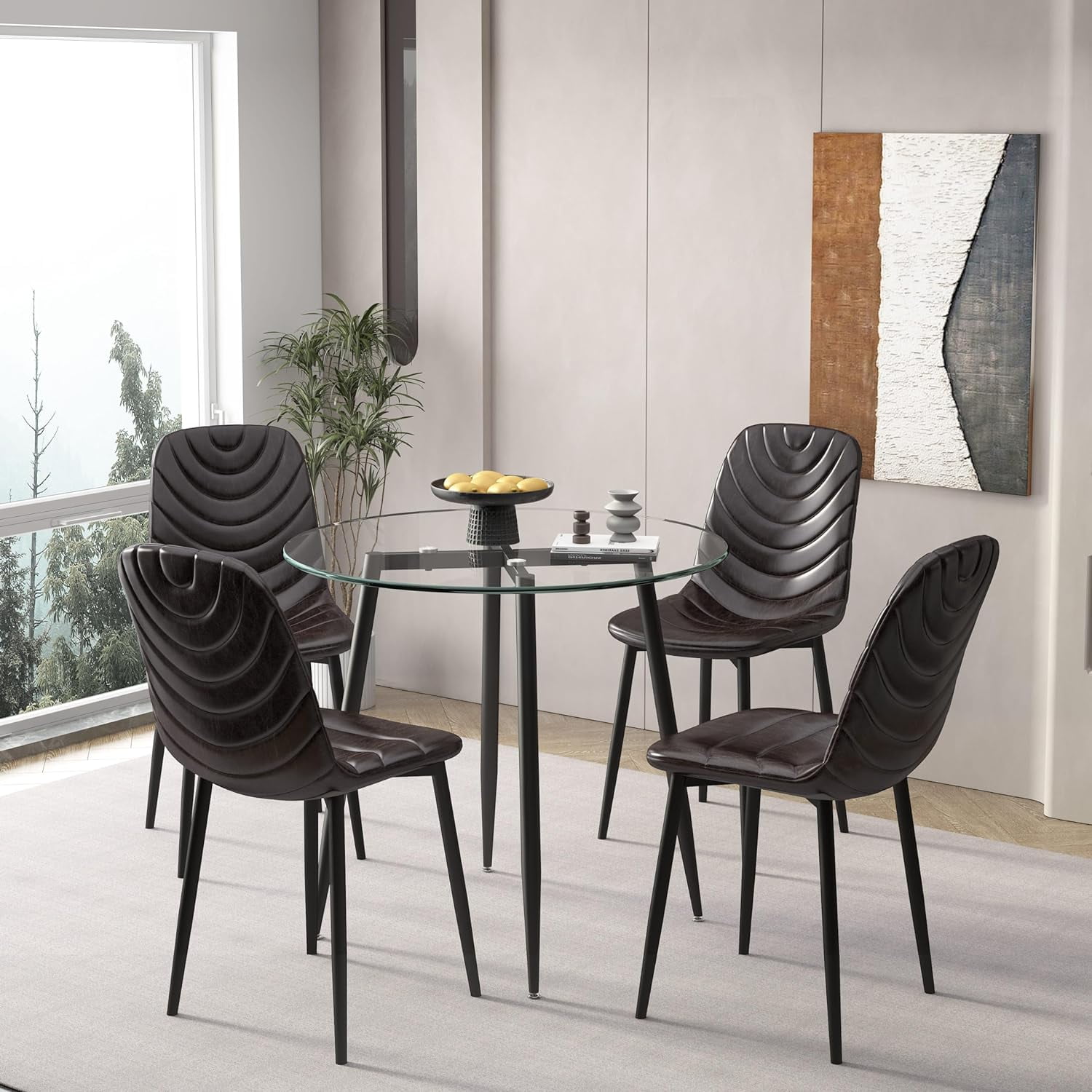 Anchorhome Modern 5-Piece Round Glass Dining Table Set with Faux