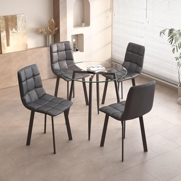View of Anchorhome Modern 5-Piece Round Glass Dining Table Set with Comfort ...