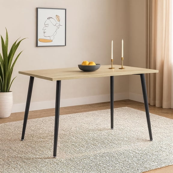 Anchorhome Modern Rectangular 47" Dining Table with Sturdy Metal Legs, Wooden Kitchen Table for 4, Small Space Dining Room Furniture for Apartment, Condo, Breakfast Nook, Light Oak