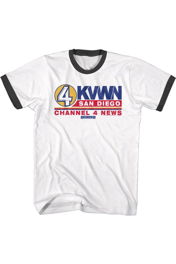 Anchorman Ch 4 News Logo White/Black Adult Ringer T-Shirt