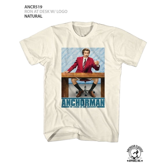 Anchorman Ron At Desk W Logo Natural Adult T-Shirt 4Xl