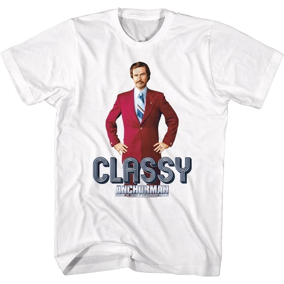 Anchorman Ron Classy Text White Adult T-Shirt 5Xl