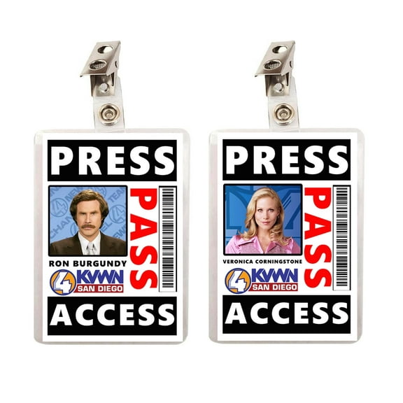 Anchorman Ron Burgundy & Veronica Corningstone Set of 2 Press Pass ID Badge