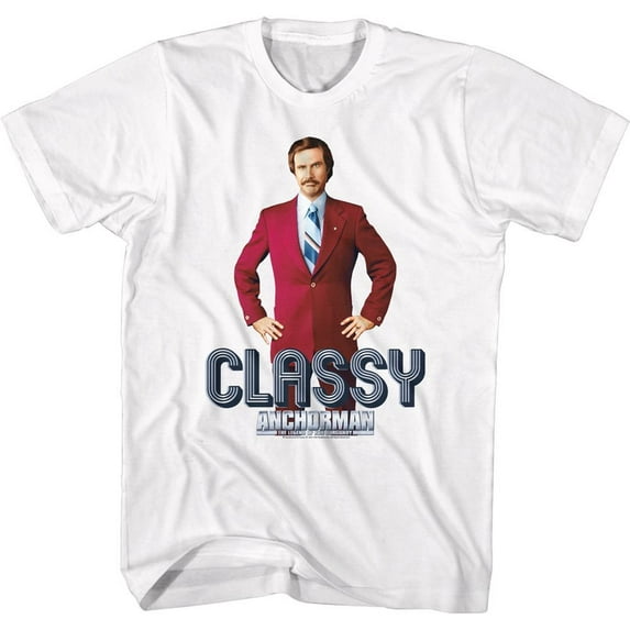 Anchorman Ron Classy Text White Adult T-Shirt