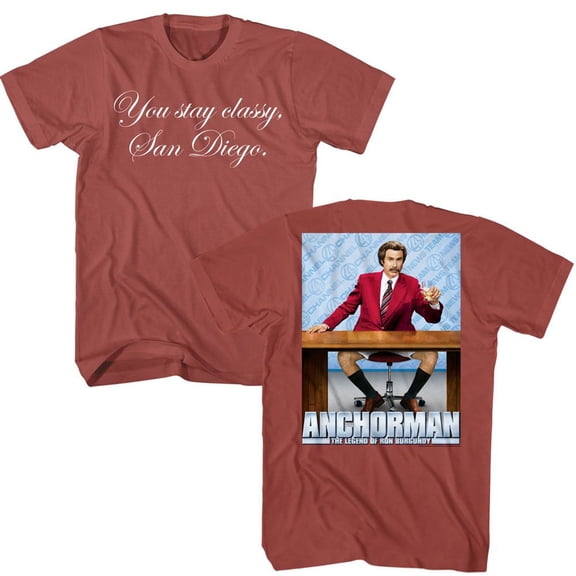 Anchorman Stay Classy Front And Back Terracotta Adult T-Shirt
