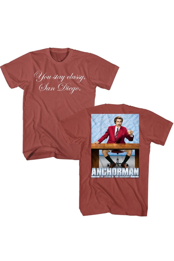 Anchorman Stay Classy Front And Back Terracotta Adult T-Shirt