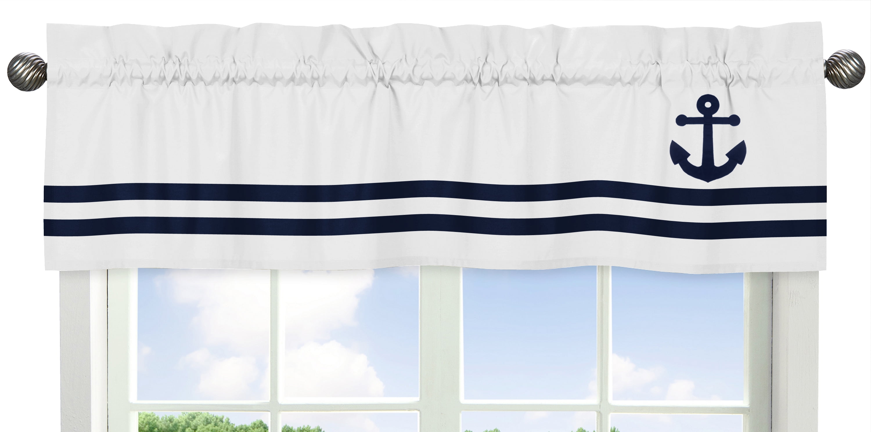 Nautical Navy and White Anchor Window Valance