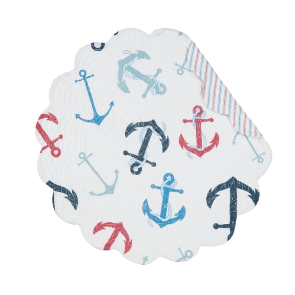 Anchors Away Cotton Quilted Round Reversible Placemats Set of 6, 17"