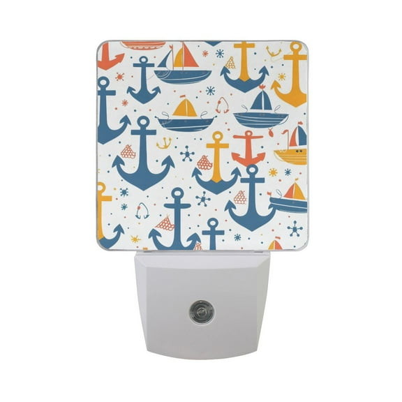 Anchors Boats Dots Night Light 2 Pack LED Nightlight Plug into Wall Dusk to Dawn Sensor Soft White