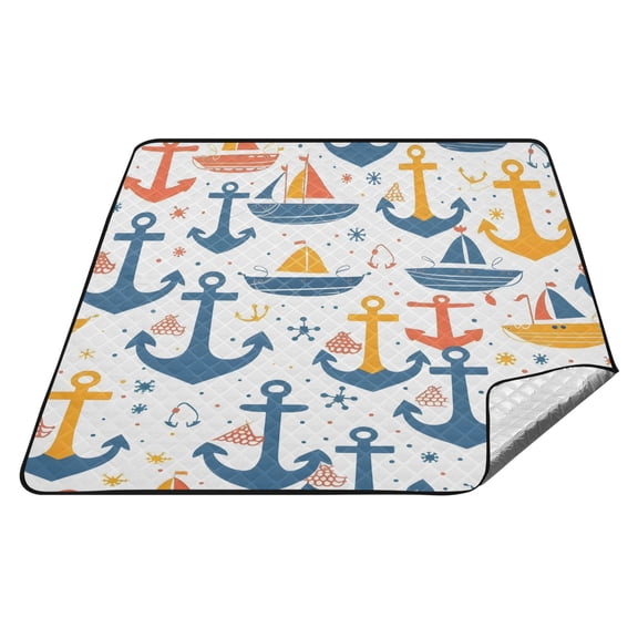 Anchors Boats Dots Picnic Blankets Extra Large 78"x78" Beach Blanket Waterproof Sandproof Outdoor Mat for Camping Travel Park
