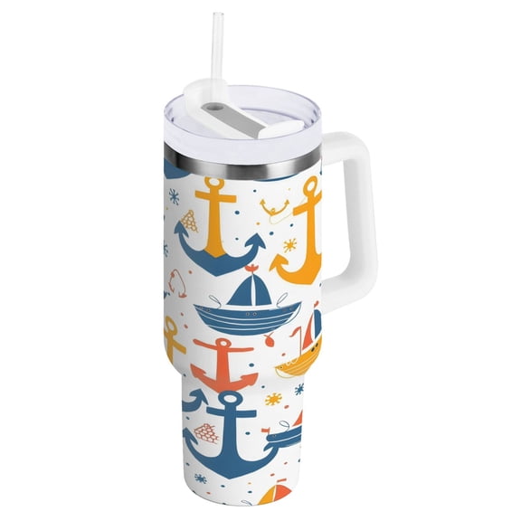 Anchors Boats Dots Tumbler with Handle and Straw Lid 30 oz Insulated Vacuum Water Bottle Stainless Steel Travel Cup