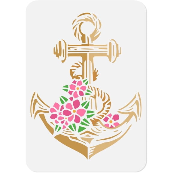 Anchors Flower Stencil Painting 11.8"x11.8"Reusable Ship Anchor Stencil Drawing Template Ocean Nautical DIY Craft Paint Template