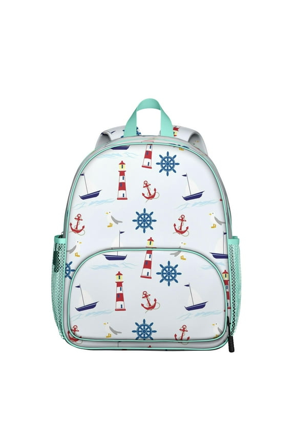 Anchors Nautical Student Backpack – Anchor Boat Sea Seaside Coastal Marine Waves Ocean Lighthouse Map Beach Tropical Summer Compass Coral Fishing Print