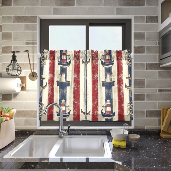 Anchors Ship Wheels Kitchen Curtains Half Tier Curtain 2 Rod Pockets Bathroom Bedroom Cupborad Living Room 27"x24"