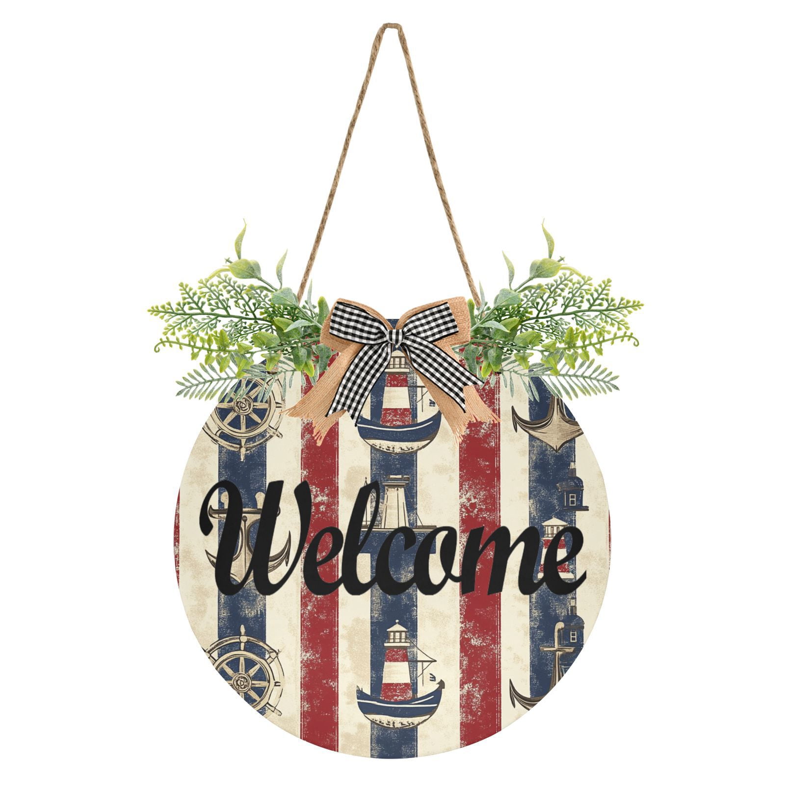 Anchors Ship Wheels Welcome Sign for Front Door Wreath Door Sign for ...