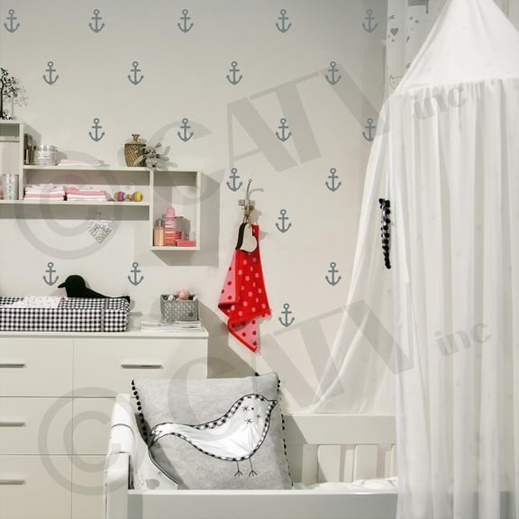 Anchors Wall Pattern Vinyl Lettering Nautical Sticker Decal Anchor Decals Size: 4"H x 2.75"L set of 40 - Color: Metallic Silver