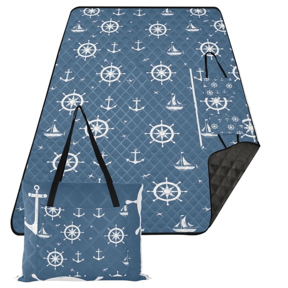 Anchors and Rudders Extra Large Picnic Beach Blanket Waterproof Sand Proof Portable Outdoor Mat 80x118