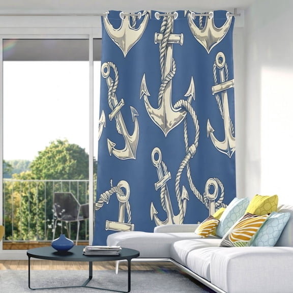 Anchors on Blue Blackout Curtains 84"x42" Thermal Insulated Curtain 1 Panel