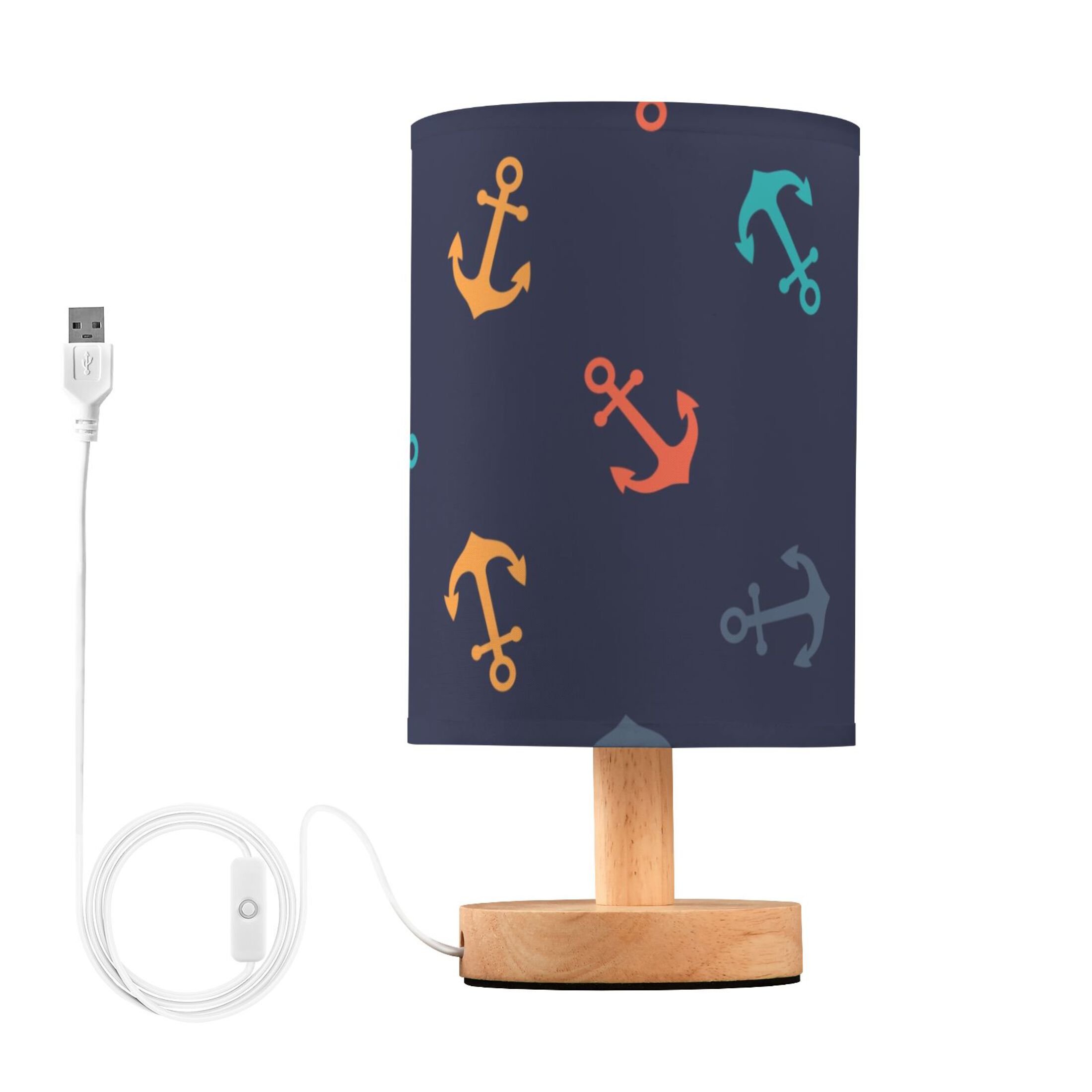 Anchors on Navy Blue Bedside Table Lamp LED Warm Lights with USB