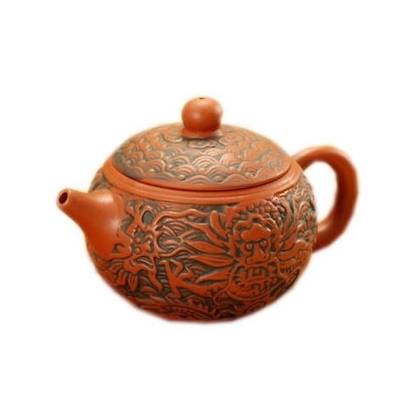 Ancient Animal Golden Dragon Round Purple Clay Teapot, Orange