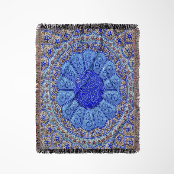 Ancient Arab Islamic Designs. Blue Pottery, Madaba, Jordan, Woven Blanket