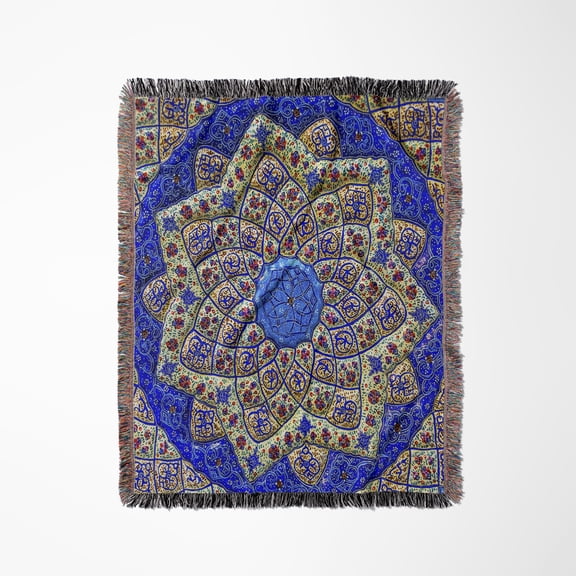 Ancient Arab Islamic Designs Blue Pottery Madaba Jordan, Woven Blanket