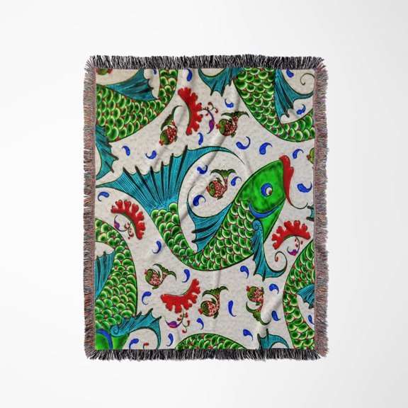 Ancient Arab Islamic Fish Designs Pottery Madaba Jordan, Woven Blanket