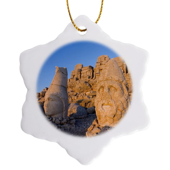 3drose, Ancient Architecture, Statues, Mt Nemrut, Adiyaman, Turkey-as37 Aka0576 - Ali Kabas, 3 inch Snowflake Porcelain Ornament