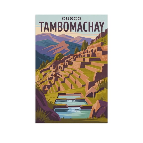 Ancient Architecture Wall Art Tambomachay Peru Retro Travel Poster Cusco Inca Terraces Aqueducts Canvas Poster