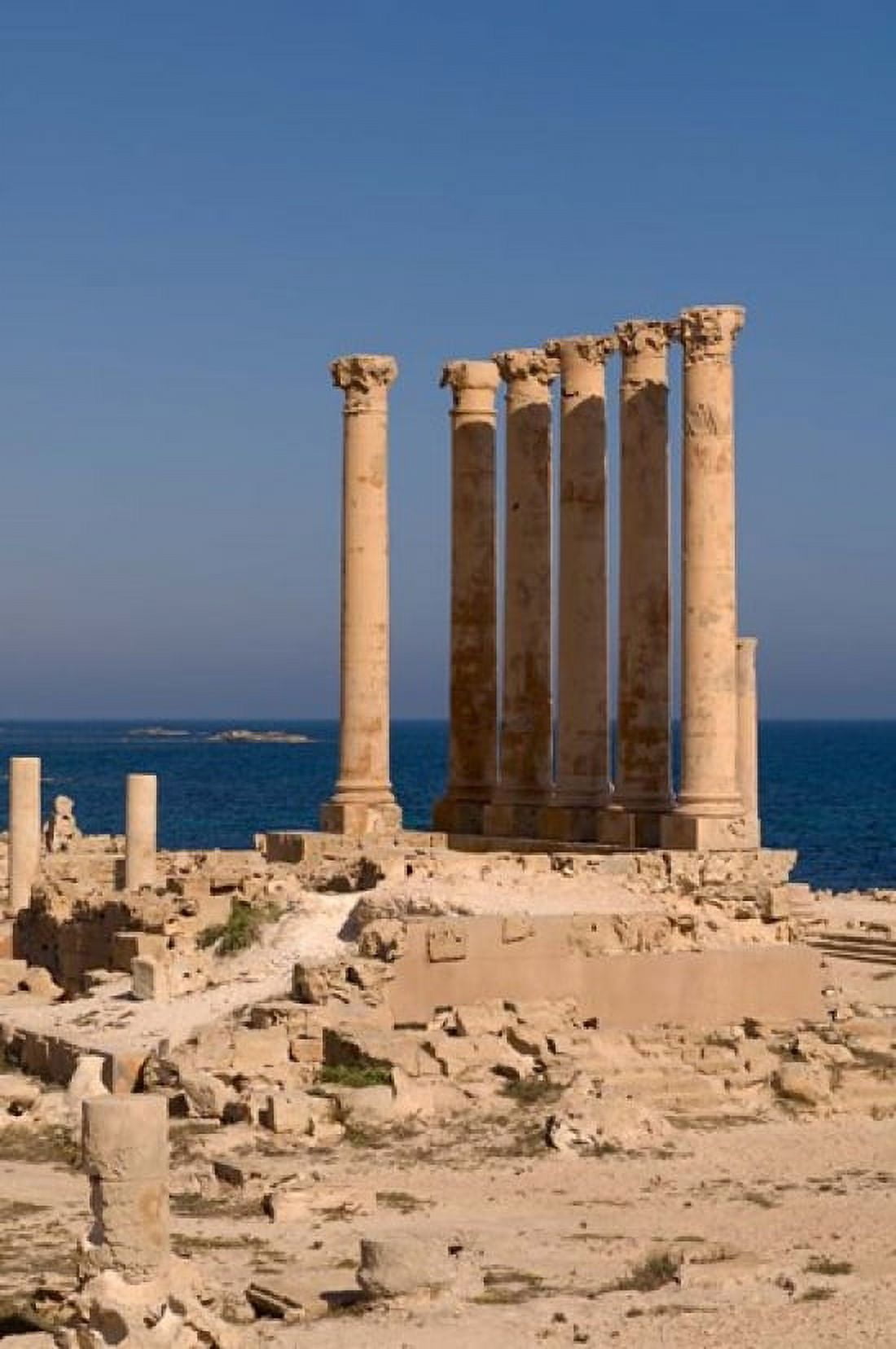 Ancient Architecture with sea in the background Sabratha Roman site Libya Canvas Art - Sergio Pitamitz DanitaDelimont (23 x 35)