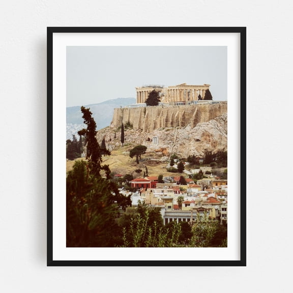 Ancient Athens Serenity - Athens Greece Photography Architecture Cityscape Travel Poster Landscape Vintage Mediterranean Scenic Black Framed Wall Art Print 12 x 16 inches