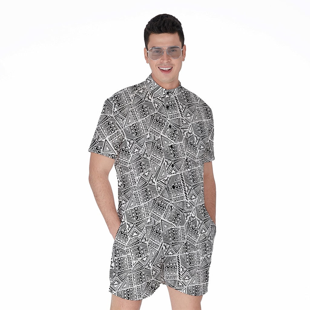 Ancient Aztec Tribal Pattern Short Sleeve Men'S Rompers, Ancient Casual ...