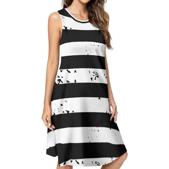 Ancient Black Spring Summer Dresses for Women Fashion T-shirt Dress Casual Sleeveless Loose Sundress with Pockets