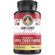 Ancient Bliss Apple Cider Vinegar ACV Organic Capsules, Improve Digestion & Appetite , Unfiltered Vinegar Capsules,1600MG, 120 Capsules