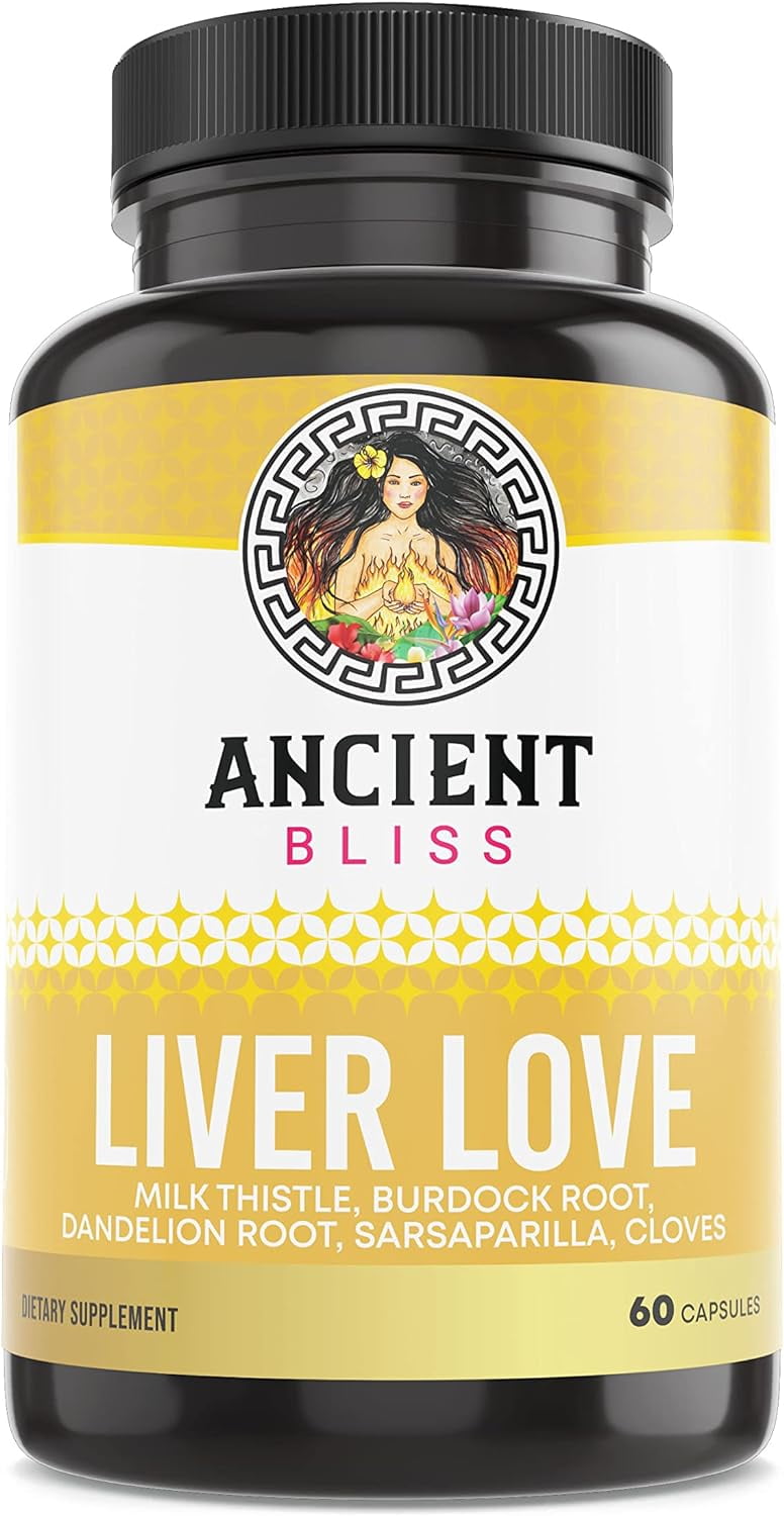 Ancient Bliss Liver Love - Natural Milk Thistle Liver Detox and Liver Health Cleanse Supplement - Support Healthy Liver in Men and Women,60 Capsules - with Burdock, Dandelion.