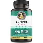 Ancient Bliss Organic Irish Sea Moss Pills, Rich in 102 Minerals -Dr. Sebi Wildcrafted Sea Moss Capsules Thyroid, Healthy Skin & Joint Support, 120 Capsules