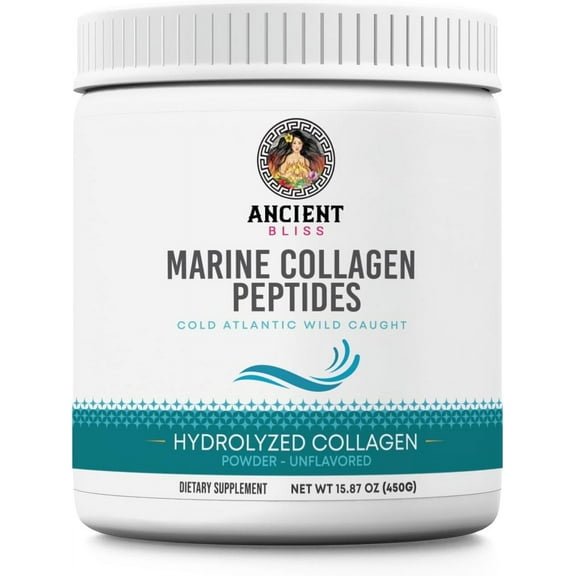Ancient Bliss Wild-Caught Marine Fish Collagen Peptides Powder, Flavorless, Gluten-Free, 15.87 oz
