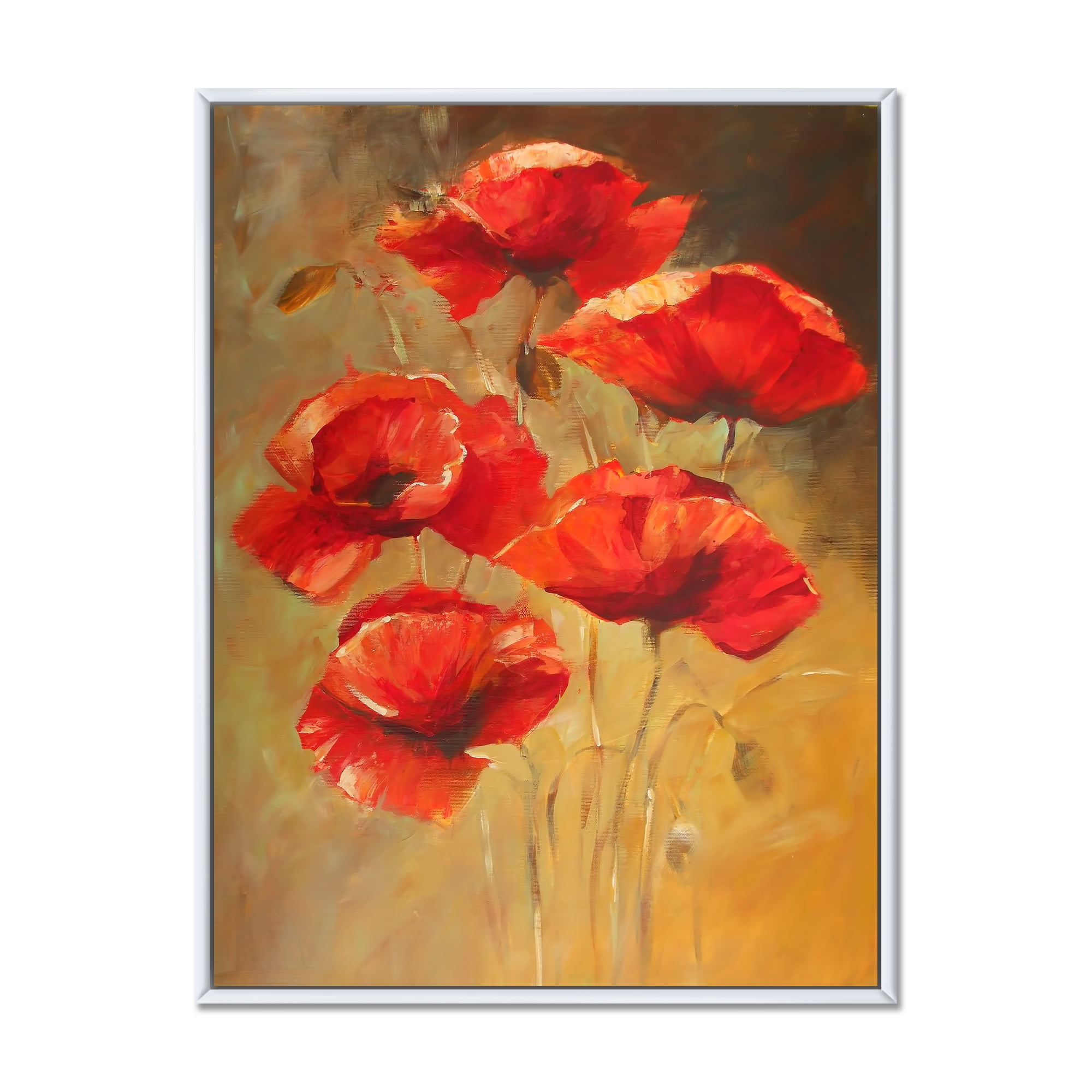 Ancient Blooming Poppies II 16 in x 32 in Framed Painting Canvas Art Print, by Designart
