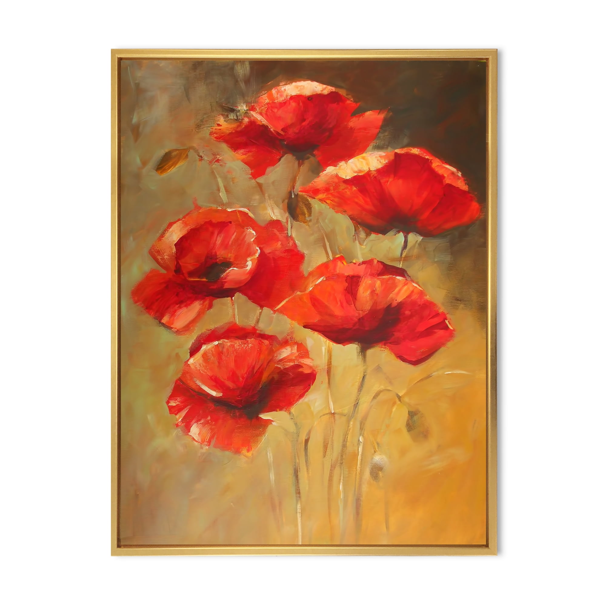 Ancient Blooming Poppies II 24" x 32" Framed Painting Canvas Art Print, by Designart