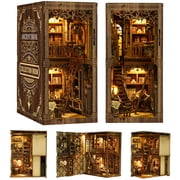 Book Nook Kit for Adults, 3D Wooden Puzzle with LED Light, Ancient Book Collection Model Bookshelf Decor, DIY Miniature MDF Bookshelf Craft Decor