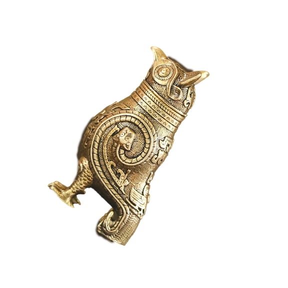 Ancient Brasses Bronze Owl Zun Miniature Sculpture Chinese Cultural Artifact Decorative Accent for Bookshelves or Desk
