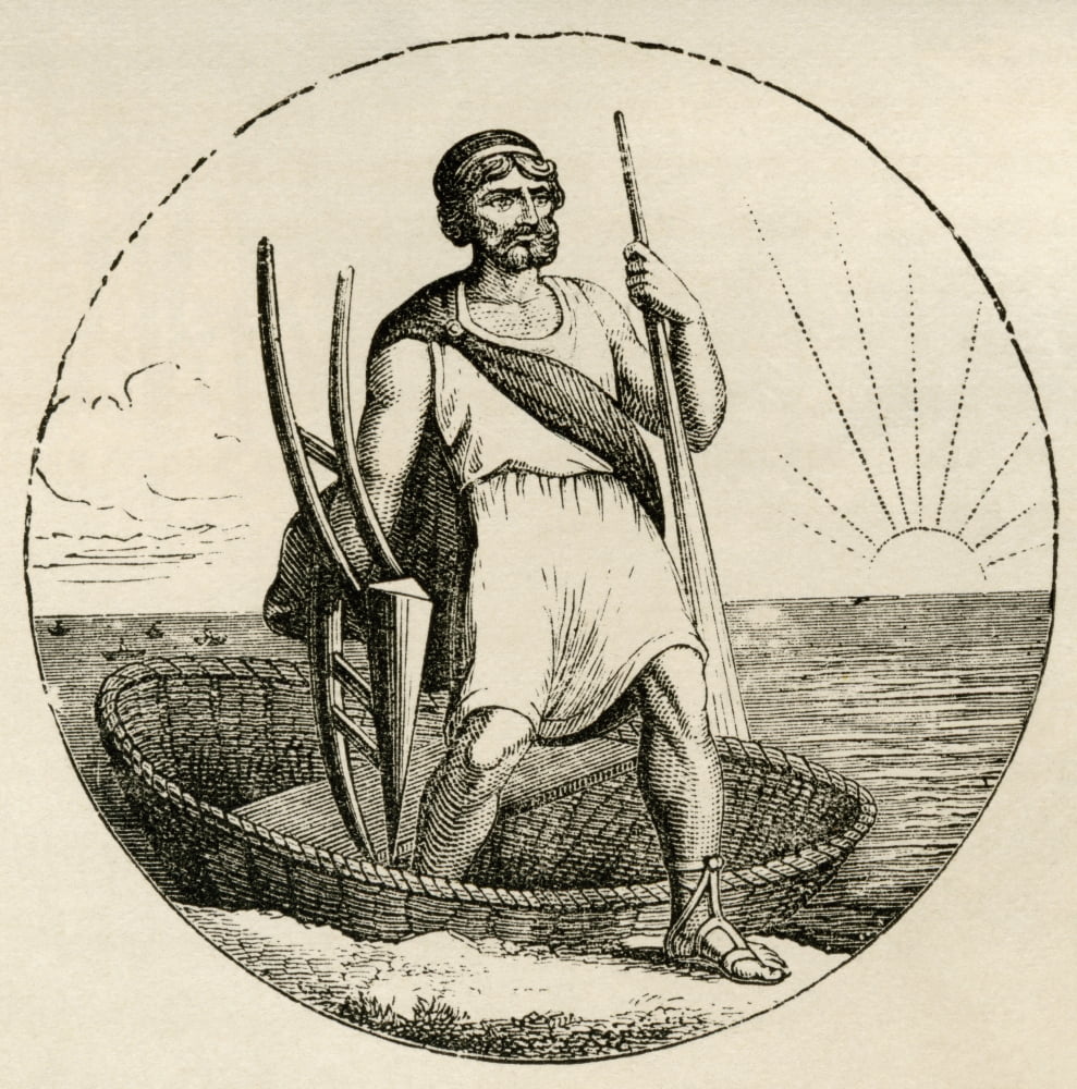 Ancient Briton With Coracle And Plow From The Worlds Inhabitants By GT Bettany Published 1888 Canvas Art - Ken Welsh  Design Pics (24 x 24)