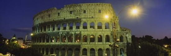 Ancient Building Lit Up At Night Coliseum Rome Italy Canvas Art - Panoramic Images (36 x 12)