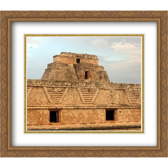 Ancient Buildings in Uxmal, Mexico 2x Matted 32x28 Large Gold Ornate Framed Art Print by The Cityscape Art Print Series