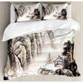 thumbnail image 1 of Ancient China King Size Duvet Cover Set, Chinese Landscape of Watercolor Painting Marquee in Valley Trees Sumi Style, Decorative 3 Piece Bedding Set with 2 Pillow Shams, Multicolor, by Ambesonne, 1 of 3