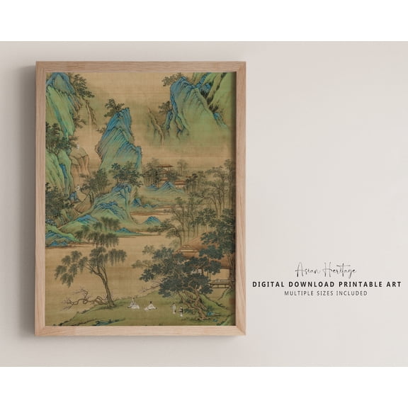 Ancient Chinese Mountain View Print, Unframed Paper Poster 8x10in